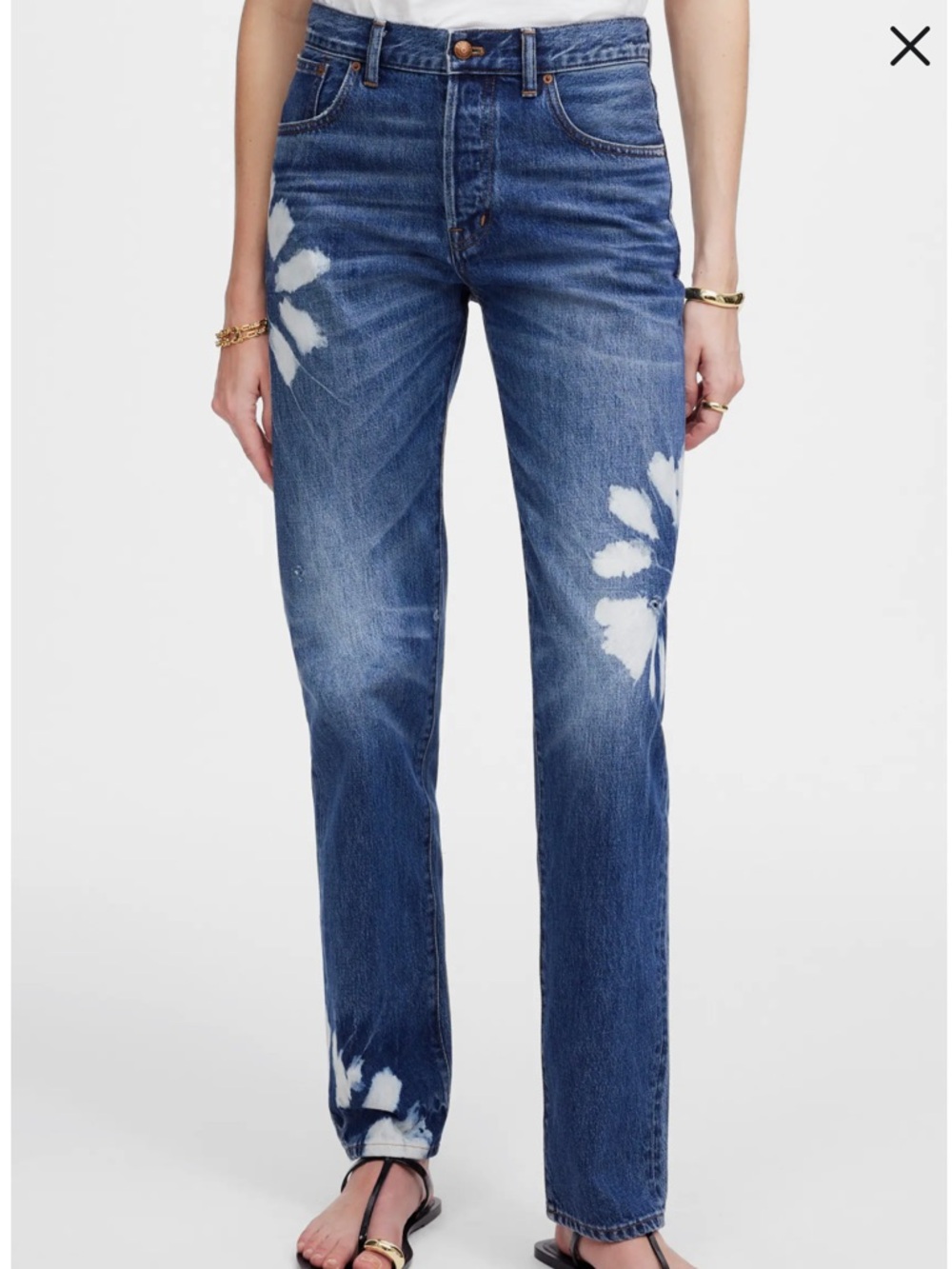 Madewell The Dean Easy Straight Jean with Floral Detail Medium Wash Size W29 NEW